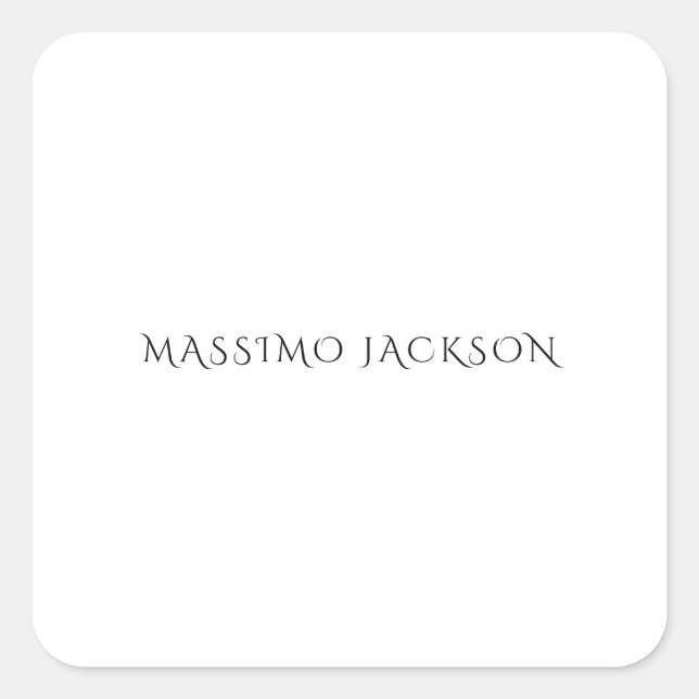 Pegatina Cuadrada Own Name Decorative Chic Plain Simple Black White (Anverso)