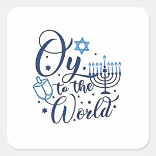 Pegatina Cuadrada Oy to the World Hanukkah Jewish Funny
