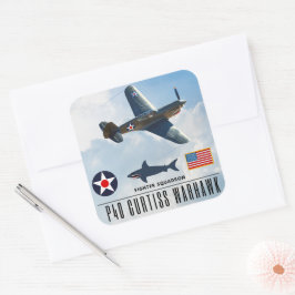 PEGATINA CUADRADA P-40 CURTISS WARHAWK FIGHTER SQUADRON