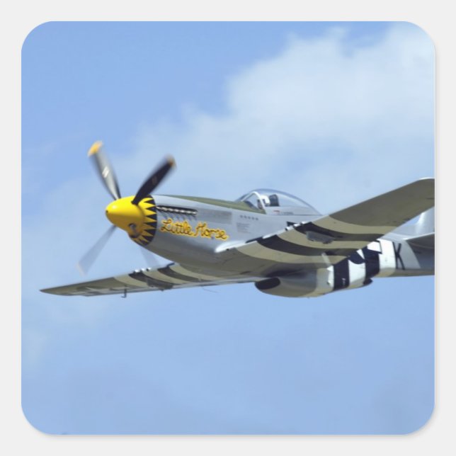 Pegatina Cuadrada P-51D Mustang, pequeño caballo (Anverso)