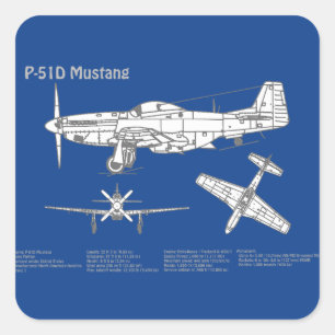 Pegatina Cuadrada P-51D Mustang - Plano aéreo ABD