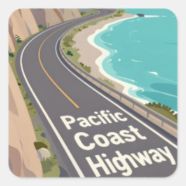 Pegatina Cuadrada Pacific Coast Highway Graphic Travel Art