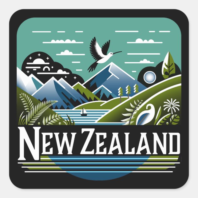 Pegatina Cuadrada Pacífico Sur de Nueva Zelanda (Anverso)