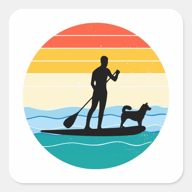Pegatina Cuadrada Paddleboard Paddle Paddle Perro de deportes acuáti (Anverso)