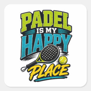 Pegatina Cuadrada Padel Es Mi Lugar Feliz Retro Deportes
