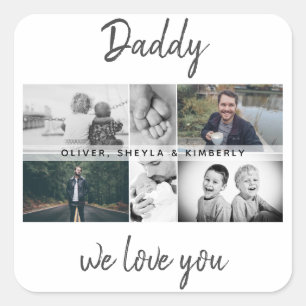 Pegatina Cuadrada Padre con hijos y Collage de fotos de papá de fami