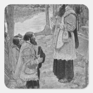 Pegatina Cuadrada Padre Hennepin celebrando la misa