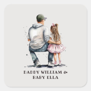 Pegatina Cuadrada Padre negro y bonos de la hija (12)