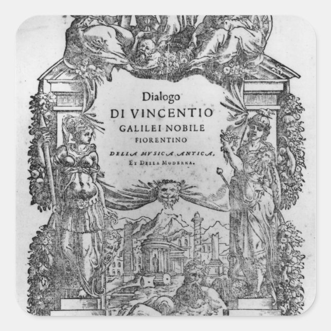 Pegatina Cuadrada página de 'Della Musica Antica et della Moderna' (Anverso)