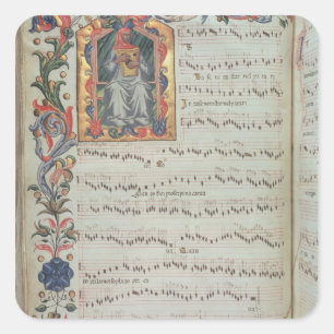 Pegatina Cuadrada Página de la notación musical con historiated