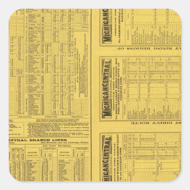 Pegatina Cuadrada Página de texto Michigan Central Railway (Anverso)