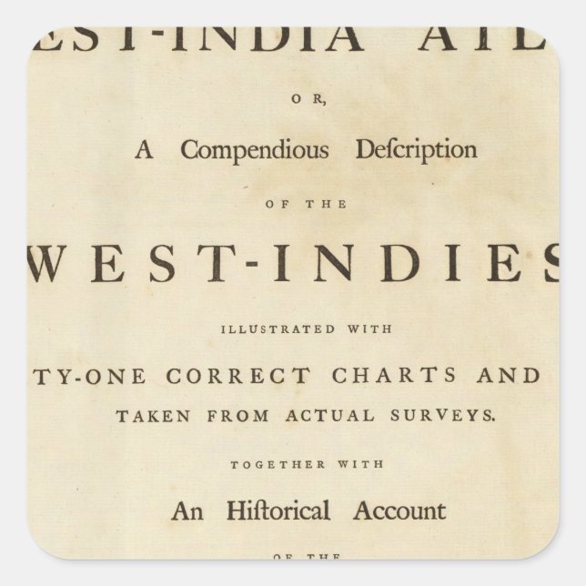 Pegatina Cuadrada Página de título Atlas de India Occidental (Anverso)