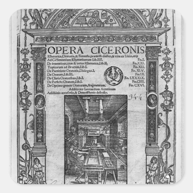 Pegatina Cuadrada Página de título de "Opera Ciceronis", publicada e (Anverso)