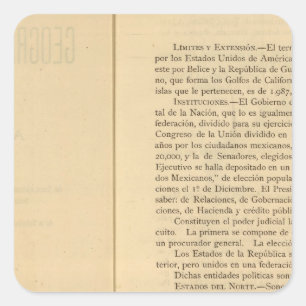 Pegatina Cuadrada Página de título del atlas 1874 de México
