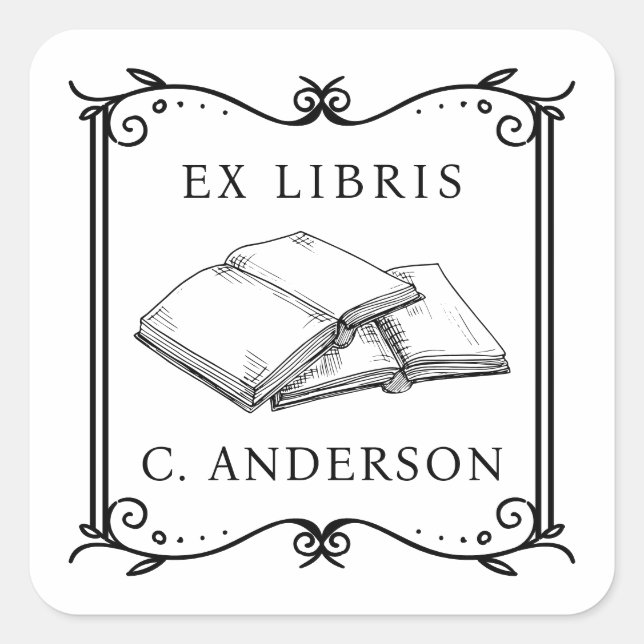 Pegatina Cuadrada Página del Libro de Ex Libris de la Biblioteca Per (Anverso)