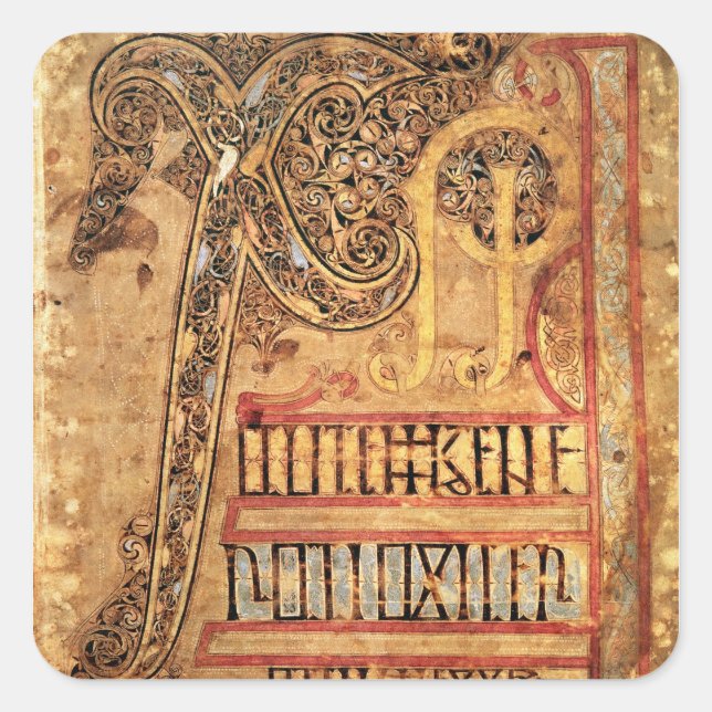 Pegatina Cuadrada Página inicial de Lichfield Gospels, c.720 (Anverso)