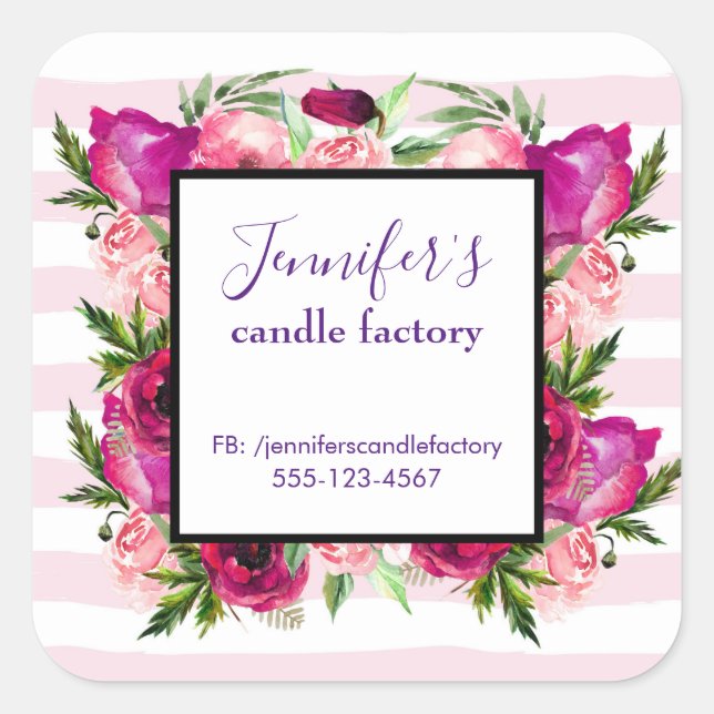 Pegatina Cuadrada Página web de negocios de Rosas Rosa y Adormidera (Anverso)
