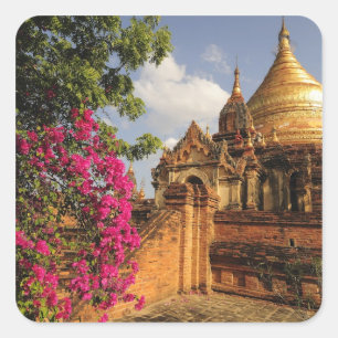 Pegatina Cuadrada Pagoda Dhamma Yazaka en Bagan, Myanmar
