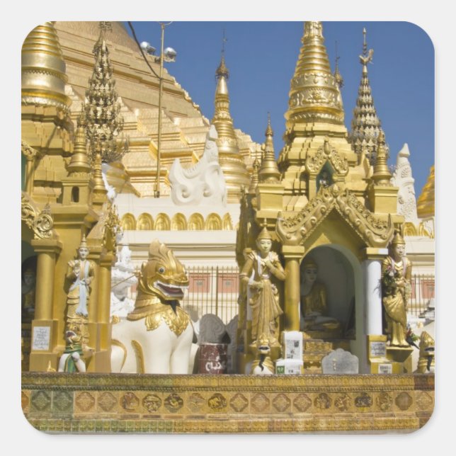 Pegatina Cuadrada Pagoda Shwedagon (Paya), gran sitio de templo que (Anverso)