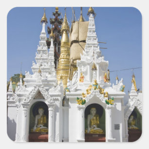 Pegatina Cuadrada Pagoda Shwedagon (Paya), gran sitio de templo que 