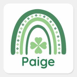 Pegatina Cuadrada Paige Name Clover Boho Rainbow