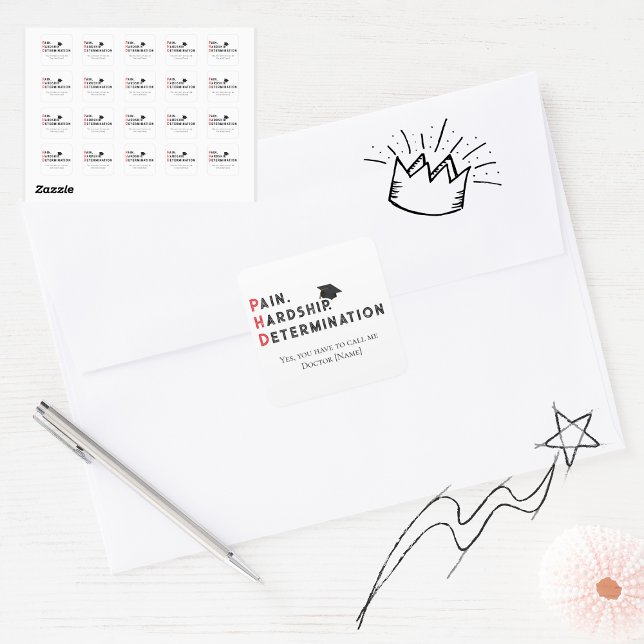 Pegatina Cuadrada Pain, Hardship, Determination – Funny PhD Quote (Subido por el creador)