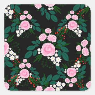 Pegatina Cuadrada Paint and white Floral acuarela elegante rosa y bl