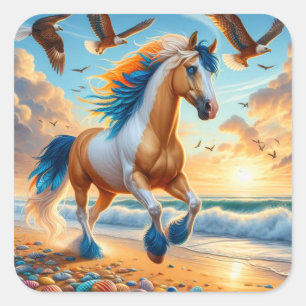 Pegatina Cuadrada Paint Horse Ocean Eagles