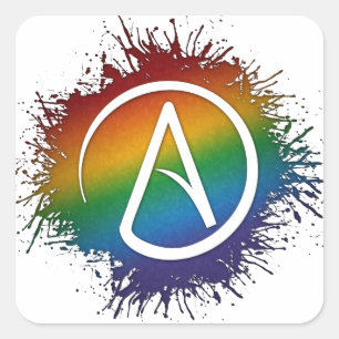 Pegatina Cuadrada Paint Splatter Orgullo LGBTQ Símbolo Ateo Arcoiris