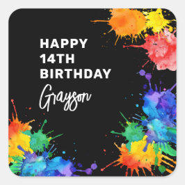 Pegatina Cuadrada Paintballing Birthday Party