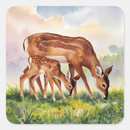 Pegatina Cuadrada Painted Deer Mom and Baby