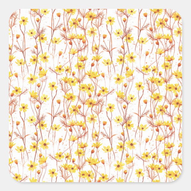 Pegatina Cuadrada Painted Yellow Daisies (Anverso)