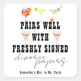 Pegatina Cuadrada Pairs Well Divorcios Papers Cocktail Brunch Party
