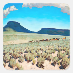 Pegatina Cuadrada “País de Caballos Salvajes” por Maynard Dixon