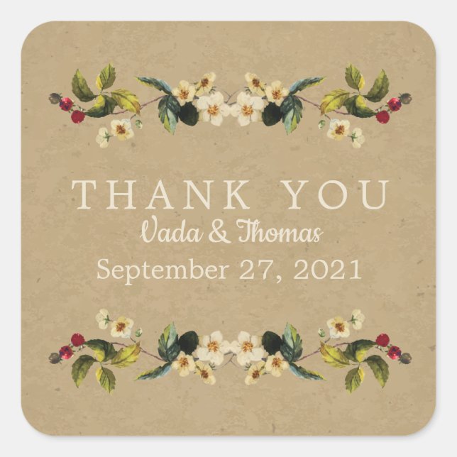 Pegatina Cuadrada País Floral Gracias Pegatinas (Anverso)