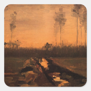 Pegatina Cuadrada Paisaje al anochecer de Vincent van Gogh
