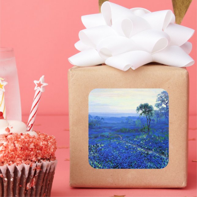 Pegatina Cuadrada Paisaje Bluebonnet, Cacti y Mountain Laurel (Fiesta)