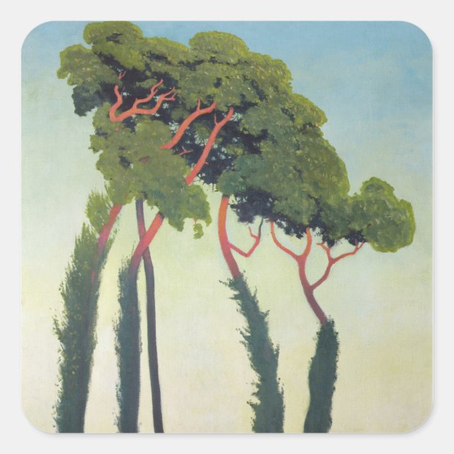 Pegatina Cuadrada Paisaje con árboles, 1911 (Anverso)