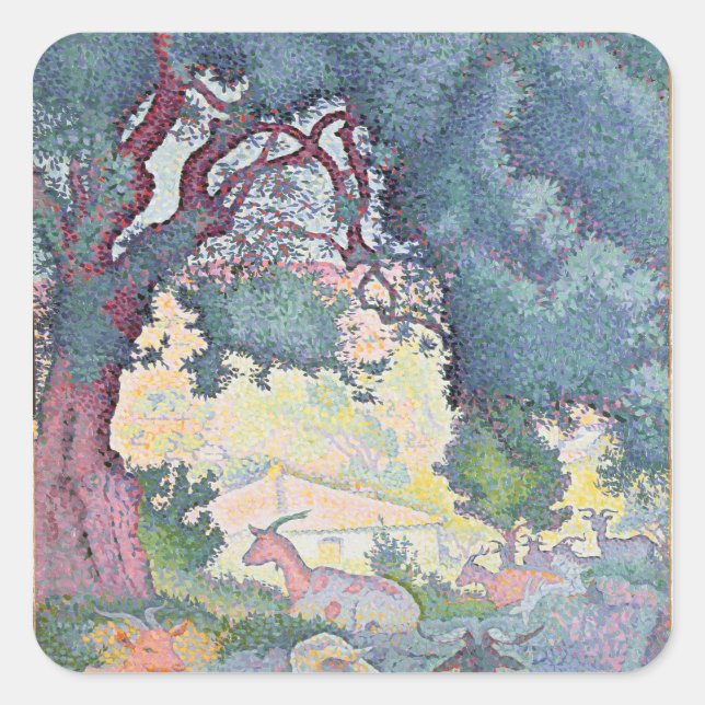 Pegatina Cuadrada Paisaje con cabras, 1895 (Anverso)