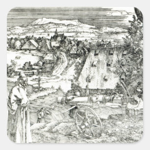 Pegatina Cuadrada Paisaje con cañón, 1518