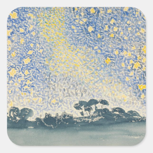 Pegatina Cuadrada Paisaje con estrellas (Anverso)