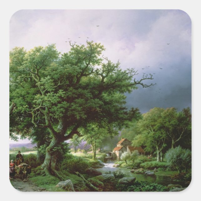 Pegatina Cuadrada Paisaje con un molino (Anverso)