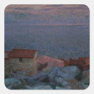 Pegatina Cuadrada Paisaje costero (aceite en lona)