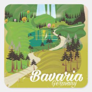 Pegatina Cuadrada paisaje de Baviera Alemania impresión de viaje