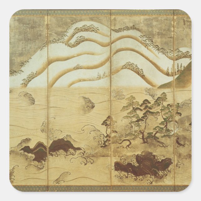 Pegatina Cuadrada Paisaje de invierno con luz solar (Anverso)