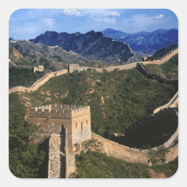 Pegatina Cuadrada Paisaje de la Gran Muralla, Jinshanling, China (Anverso)