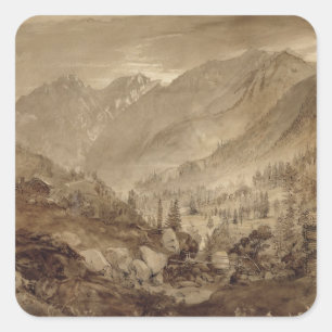 Pegatina Cuadrada Paisaje de la montaña, Macugnaga, 1845 (pluma y