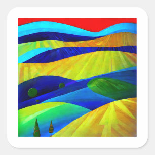 Pegatina Cuadrada Paisaje de las colinas Rainbow Fantasy Hills