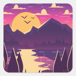 Pegatina Cuadrada Paisaje de los bosques montañosos