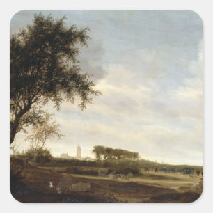 Pegatina Cuadrada Paisaje de madera (aceite en el panel)